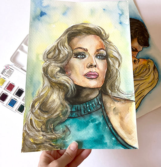 Anita Ekberg, ORIGINAL Watercolor Painting, Artwork by Svetlana Pelin