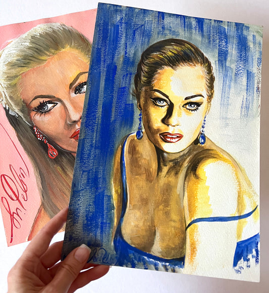 Anita Ekberg, ORIGINAL Gouache Painting, Artwork by Svetlana Pelin