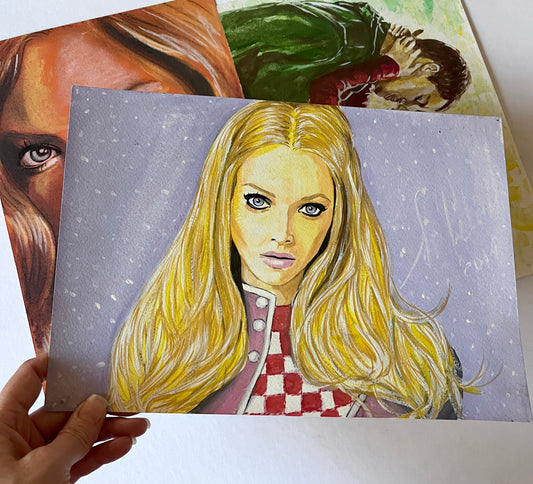 Amanda Seyfried, ORIGINAL Gouache Painting, Artwork by Svetlana Pelin