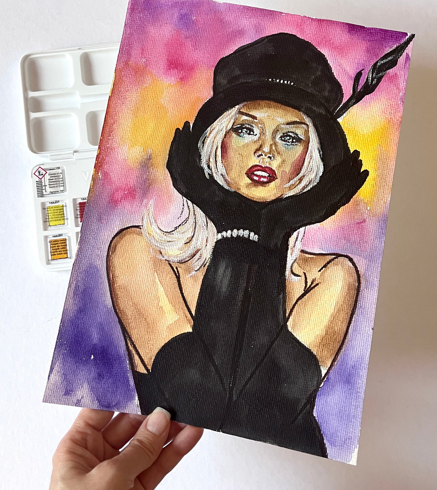 Adriana Sklenarikova- Karembeu, ORIGINAL Watercolor Painting, Artwork by Svetlana Pelin
