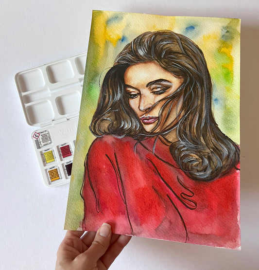 Anouk Aimée, ORIGINAL Watercolor Painting, Artwork by Svetlana Pelin