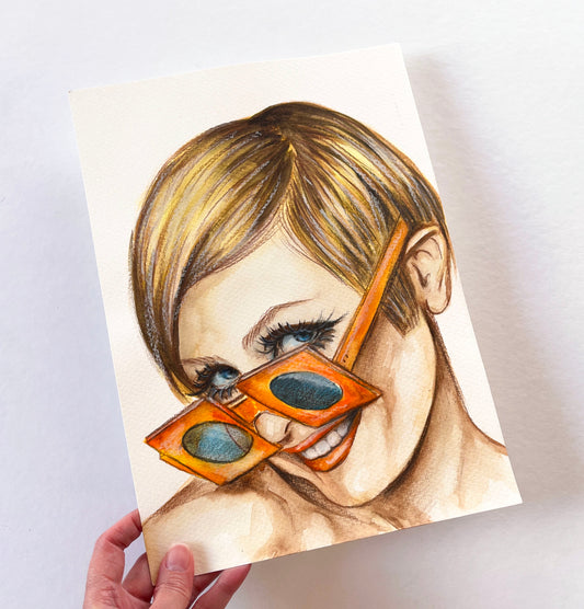 Twiggy, ORIGINAL Watercolor Painting, Artwork by Svetlana Pelin