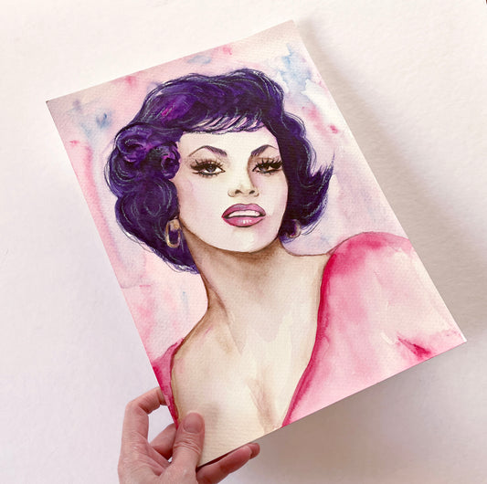 Gina Lollobrigida, ORIGINAL Watercolor Painting, Artwork by Svetlana Pelin