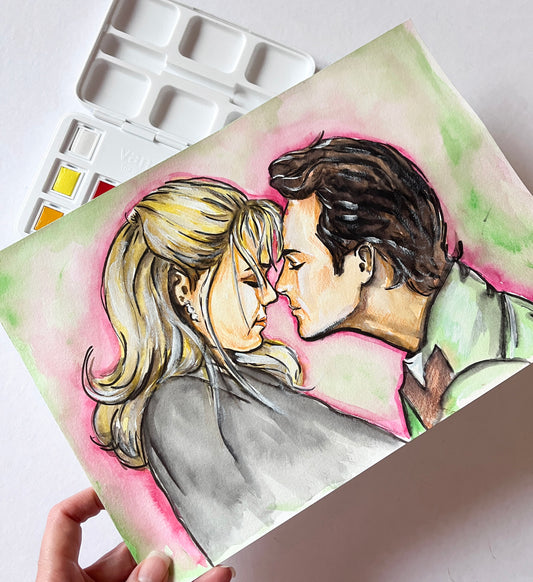 Beverly Hills, Jennie Garth, Luke Perry, ORIGINAL Watercolor Painting by Svetlana Pelin