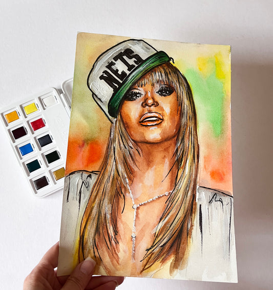 Beyonce Knowles, Baseball cap, ORIGINAL Watercolor Painting, Artwork by Svetlana Pelin