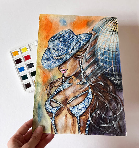 Beyonce Knowles, Renaissance Tour, BK, ORIGINAL Watercolor Painting, Artwork by Svetlana Pelin