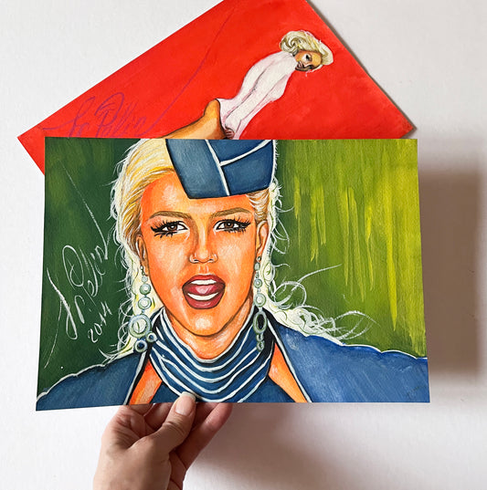 Britney Spears, Toxic, Flight Attendant, ORIGINAL Gouache Painting, Artwork by Svetlana Pelin
