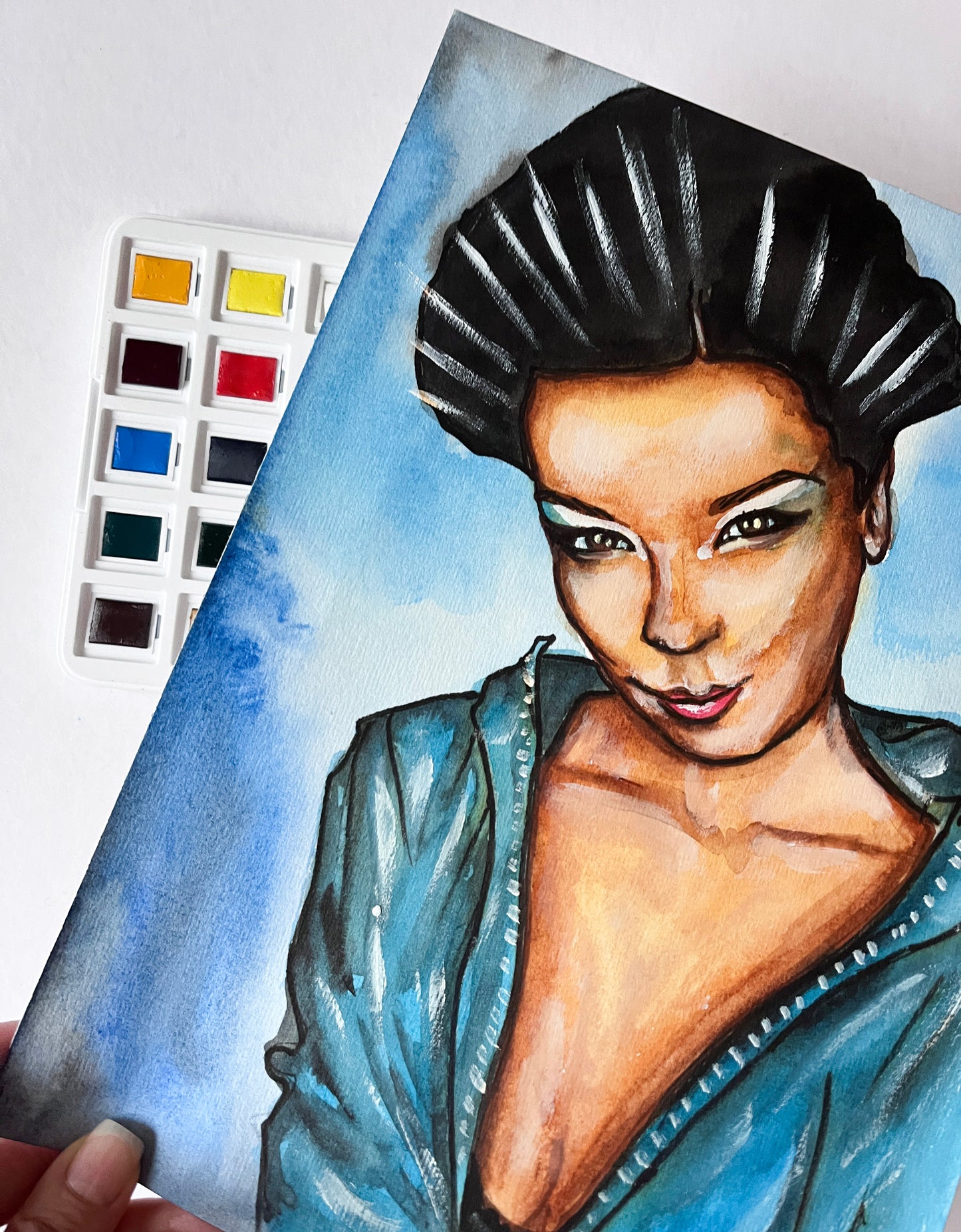 Björk, ORIGINAL Watercolor Painting, Artwork by Svetlana Pelin