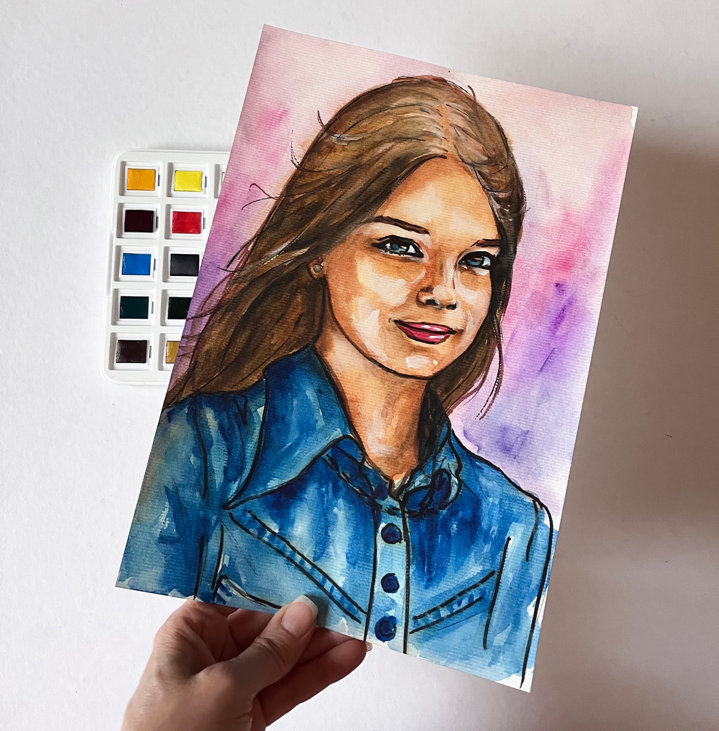 Brooke Shields, Child, ORIGINAL Watercolor Painting, Artwork by Svetlana Pelin