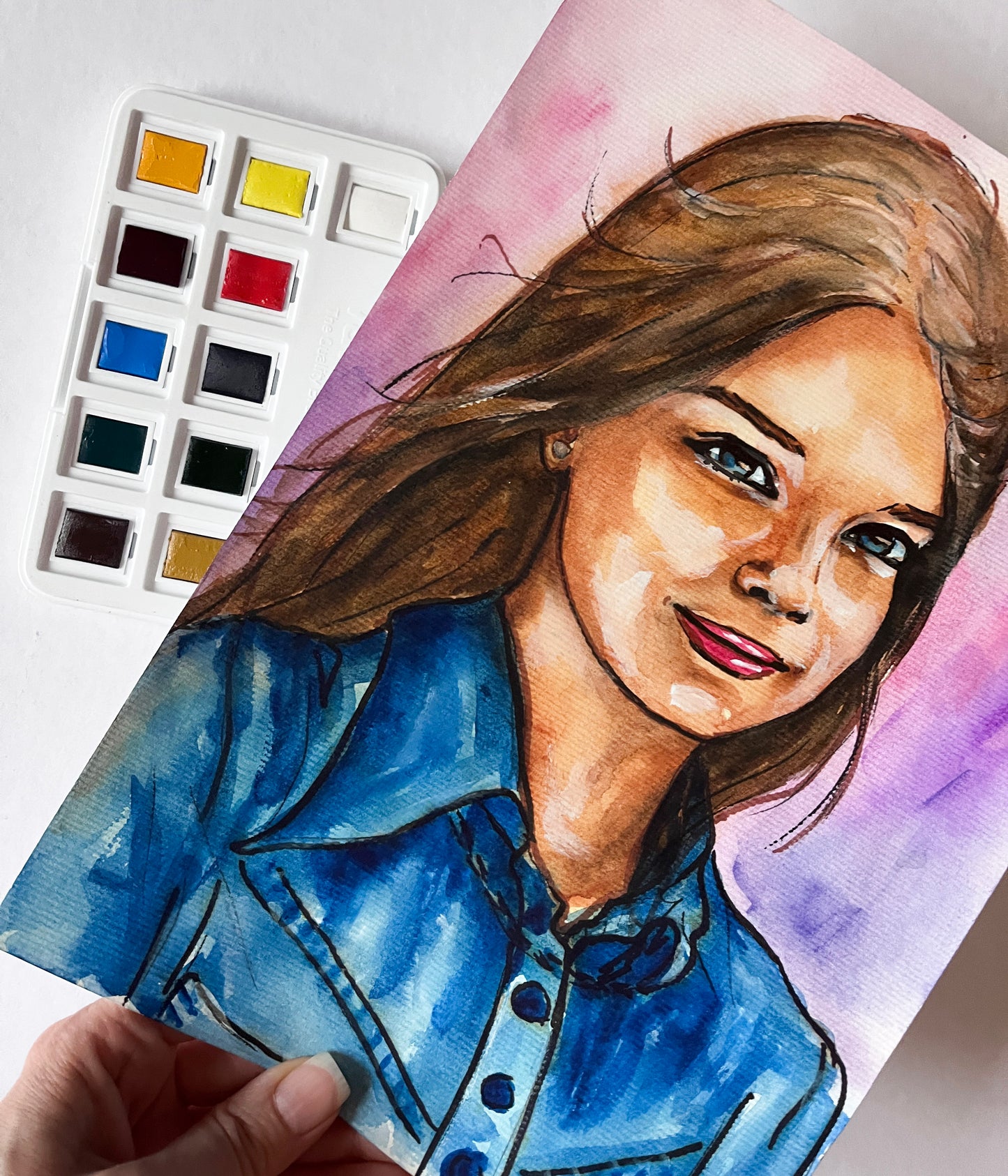 Brooke Shields, Child, ORIGINAL Watercolor Painting, Artwork by Svetlana Pelin