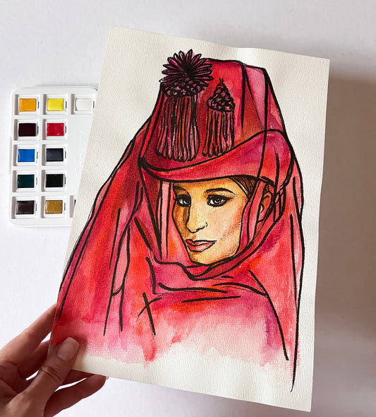 Barbra Streisand, BS, On a Clear Day, ORIGINAL Watercolor Painting, Artwork by Svetlana Pelin