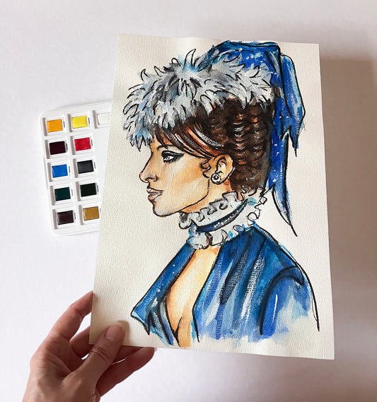 Barbra Streisand, BS, On a Clear Day, ORIGINAL Watercolor Painting, Artwork by Svetlana Pelin