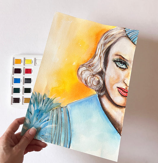 Bette Davis, ORIGINAL Watercolor Painting, Artwork by Svetlana Pelin