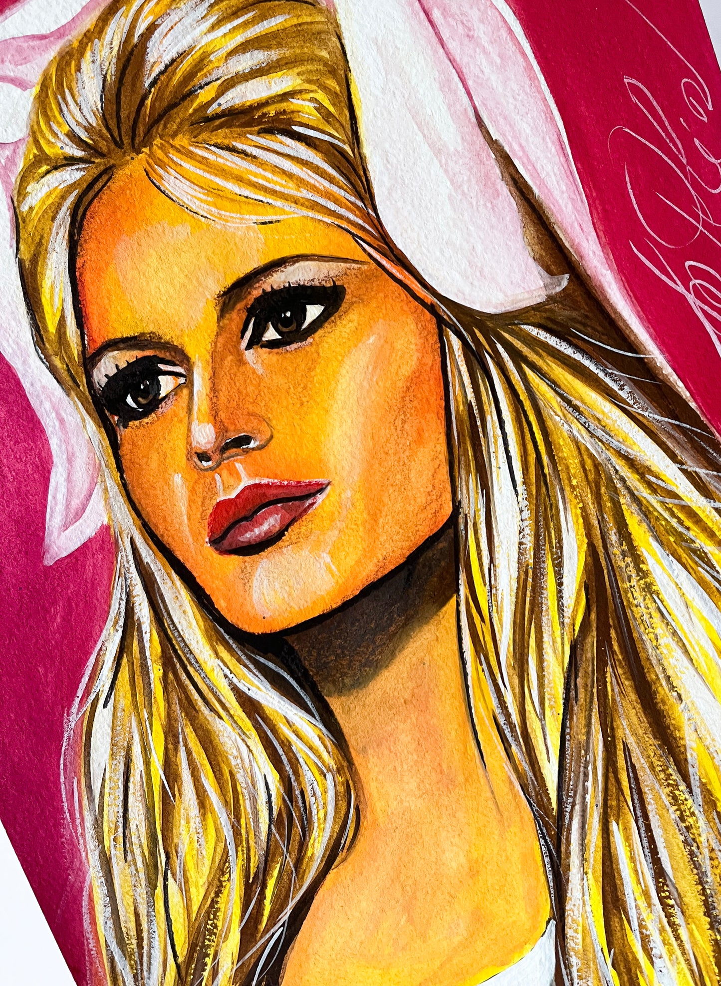 Brigitte Bardot, ORIGINAL Gouache Painting, Artwork by Svetlana Pelin