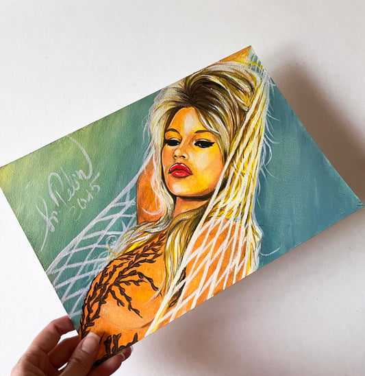 Brigitte Bardot, Hammock, ORIGINAL Gouache Painting, Artwork by Svetlana Pelin