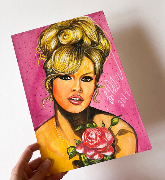 Brigitte Bardot, ORIGINAL Gouache Painting, Artwork by Svetlana Pelin