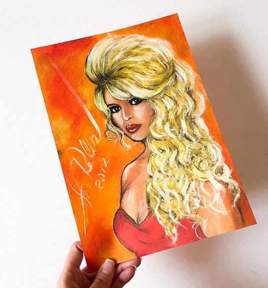 Brigitte Bardot, ORIGINAL Gouache Painting, Artwork by Svetlana Pelin