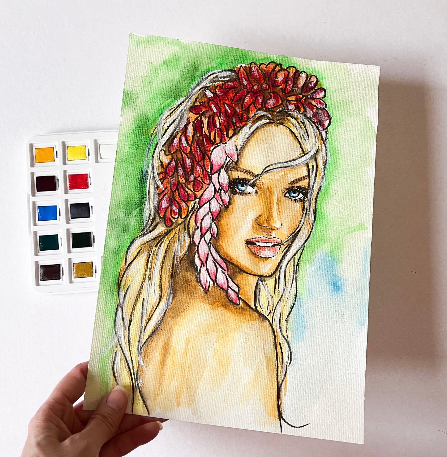 Candice Swanepoel, ORIGINAL Watercolor Painting, Artwork by Svetlana Pelin