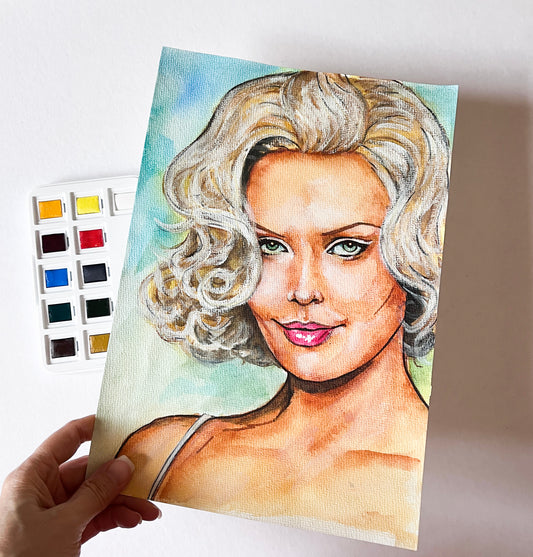 Charlize Theron, ORIGINAL Watercolor Painting, Artwork by Svetlana Pelin