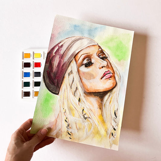 Christina Aguilera, ORIGINAL Watercolor Painting, Artwork by Svetlana Pelin