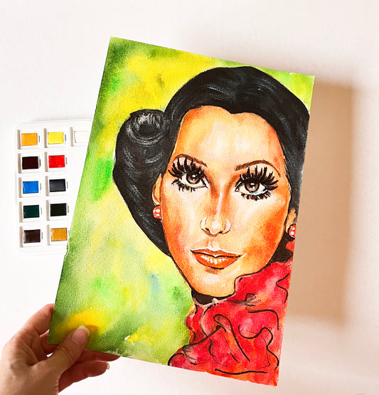 Cher, ORIGINAL Watercolor Painting, Artwork by Svetlana Pelin