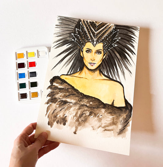 Cher, ORIGINAL Watercolor Painting, Artwork by Svetlana Pelin