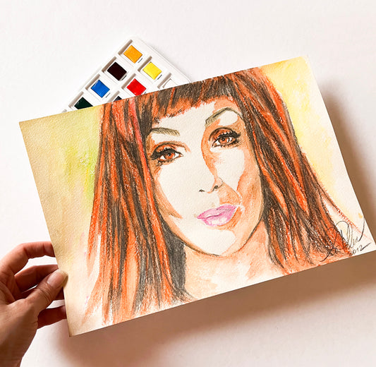 Cher, ORIGINAL Watercolor pencils drawing , Artwork by Svetlana Pelin