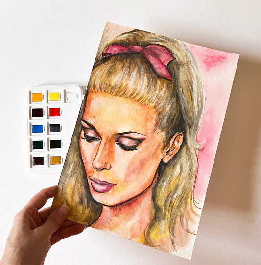 Catherine Deneuve, Les Parapluies de Cherbourg, ORIGINAL Watercolor Painting, Artwork by Svetlana Pelin