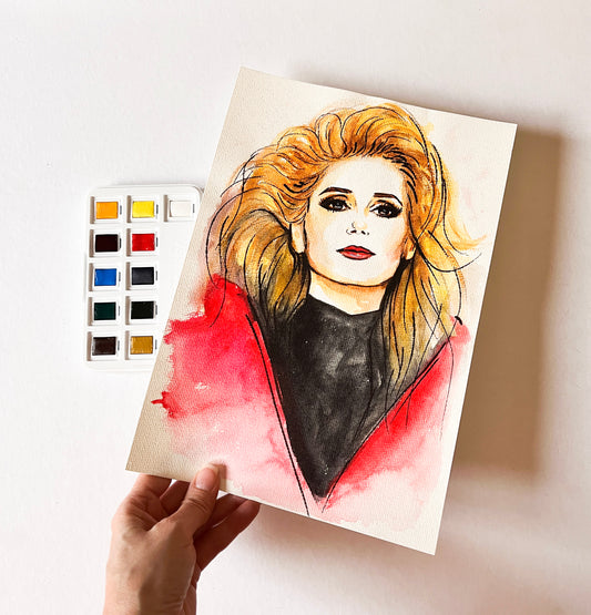 Catherine Deneuve, ORIGINAL Watercolor Painting, Artwork by Svetlana Pelin