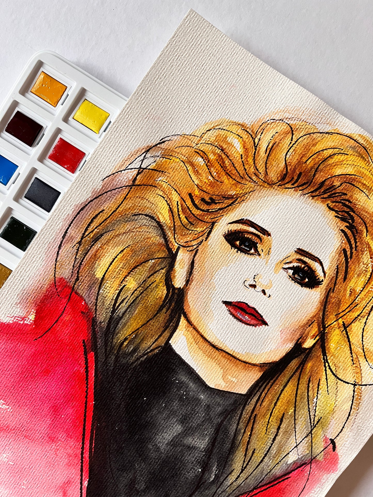 Catherine Deneuve, ORIGINAL Watercolor Painting, Artwork by Svetlana Pelin
