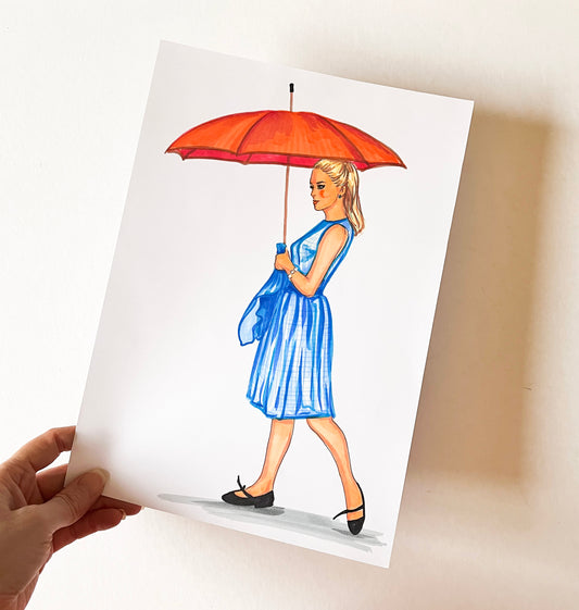 Catherine Deneuve, Les Parapluies de Cherbourg, ORIGINAL Marker drawing, Artwork by Svetlana Pelin
