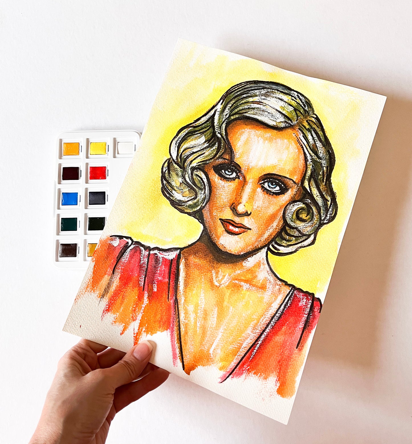 Carole Lombard, ORIGINAL Watercolor Painting, Artwork by Svetlana Pelin