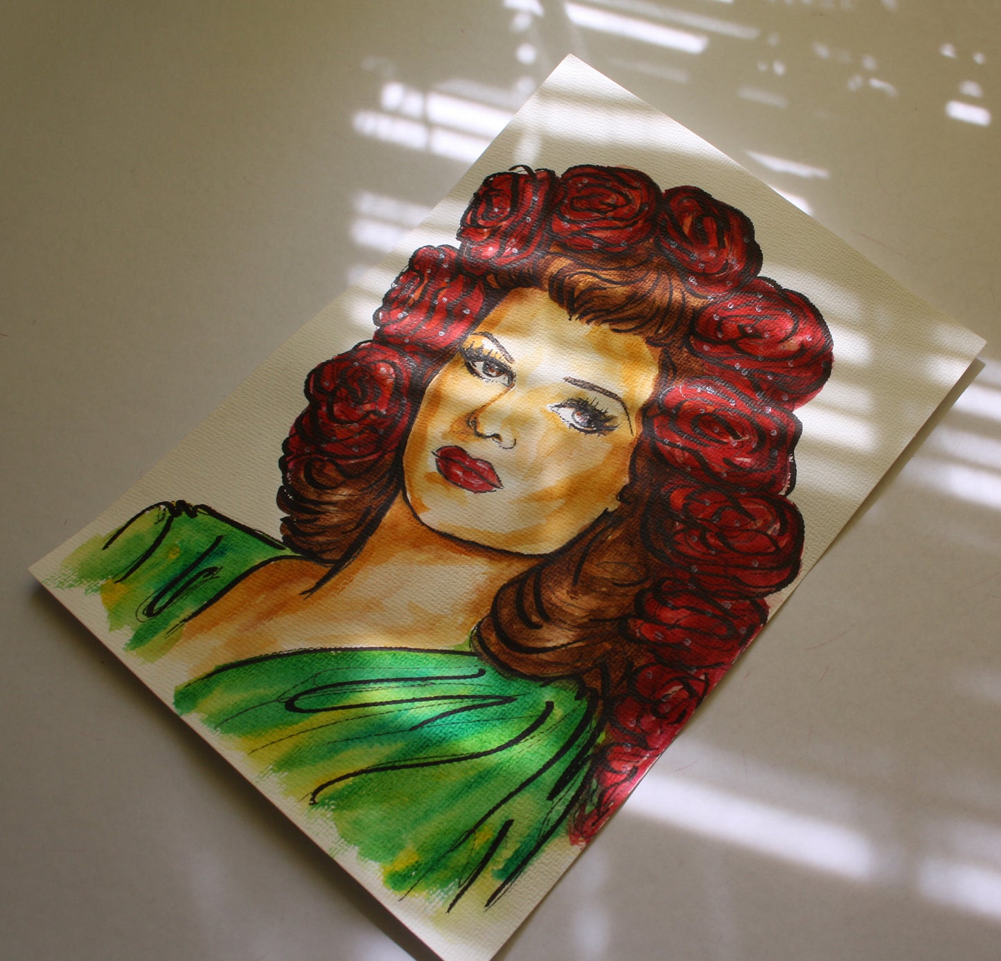 Rita Hayworth, ORIGINAL Watercolor Painting, Artwork by Svetlana Pelin