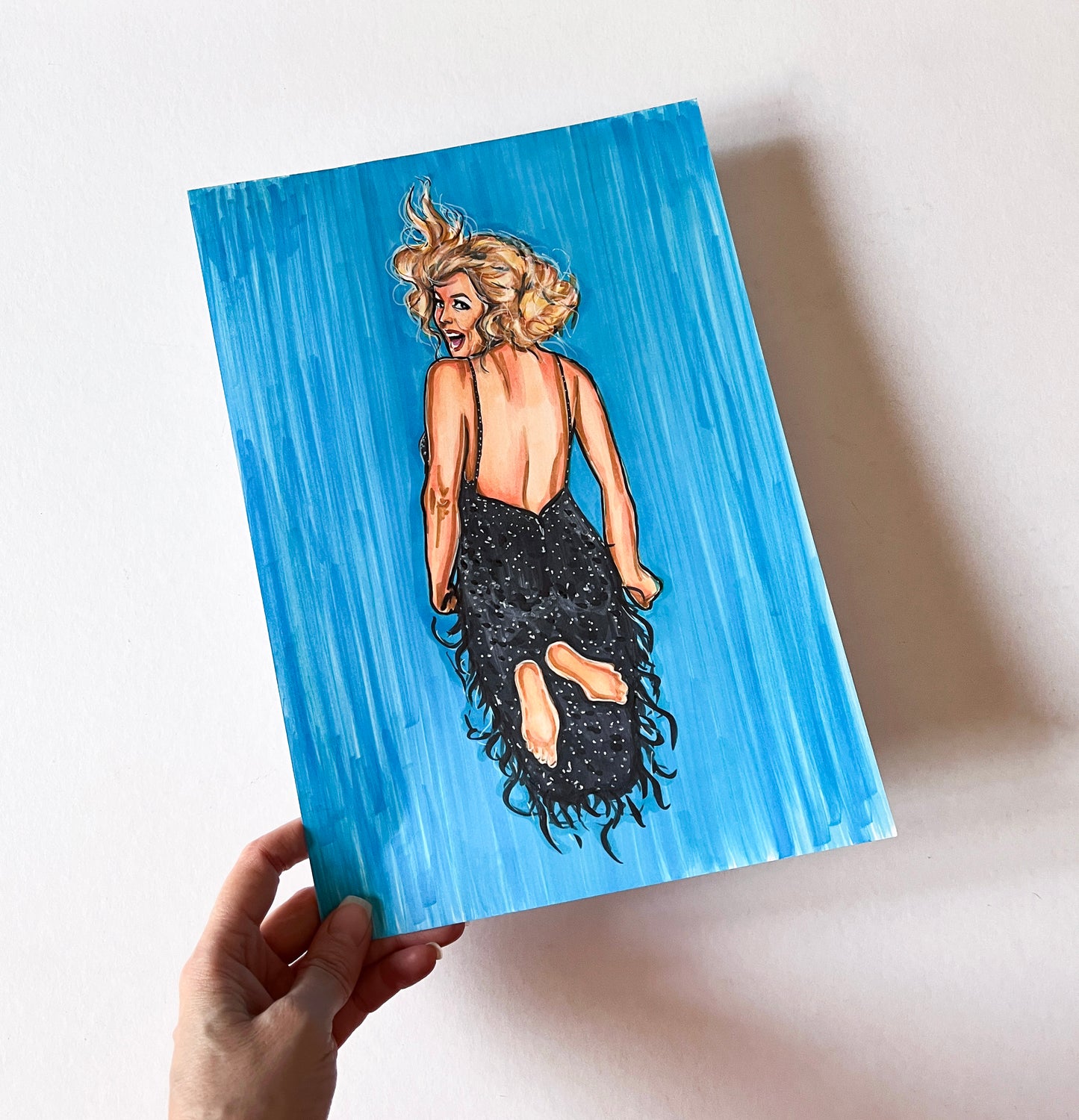 Marilyn Monroe, Philippe Halsman, Jump, ORIGINAL Marker drawing, Artwork by Svetlana Pelin