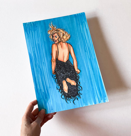 Marilyn Monroe, Philippe Halsman, Jump, ORIGINAL Marker drawing, Artwork by Svetlana Pelin