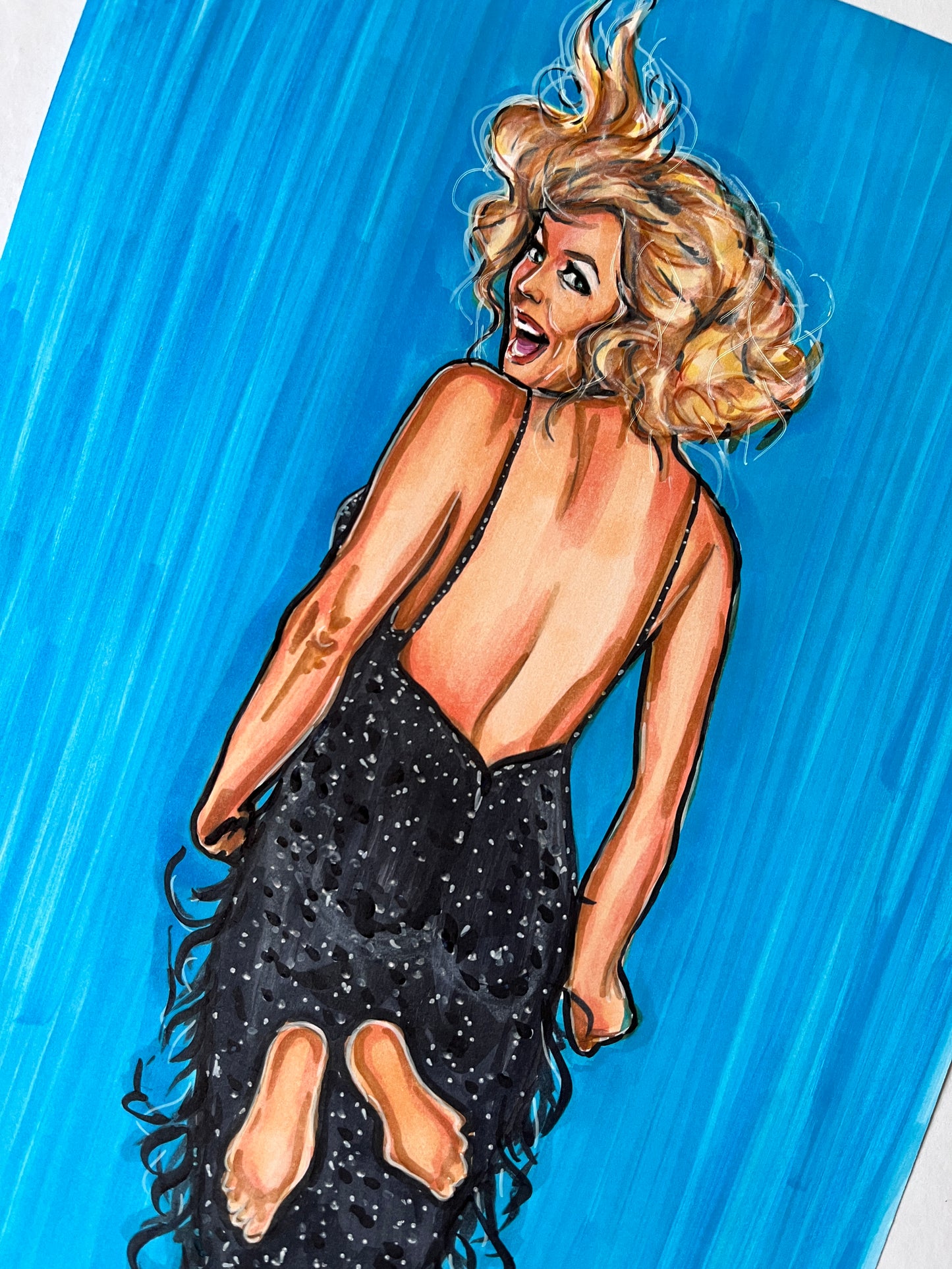 Marilyn Monroe, Philippe Halsman, Jump, ORIGINAL Marker drawing, Artwork by Svetlana Pelin