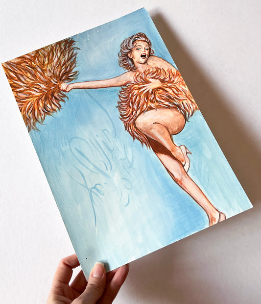 Marilyn Monroe, Ostrich Feathers, Richard Avedon, ORIGINAL Watercolor pencils Drawing, Artwork by Svetlana Pelin