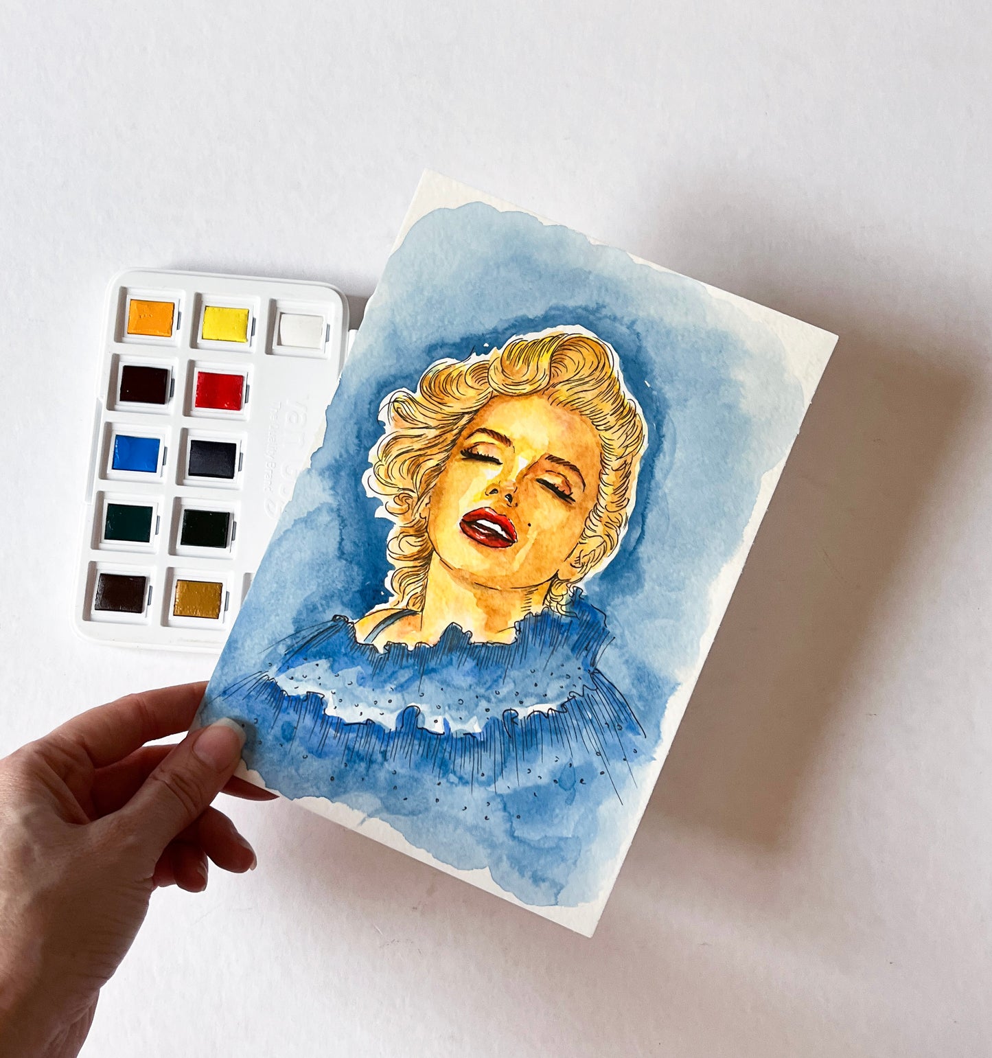 Marilyn Monroe, Milton Greene, ORIGINAL watercolor painting, Artwork by Svetlana Pelin