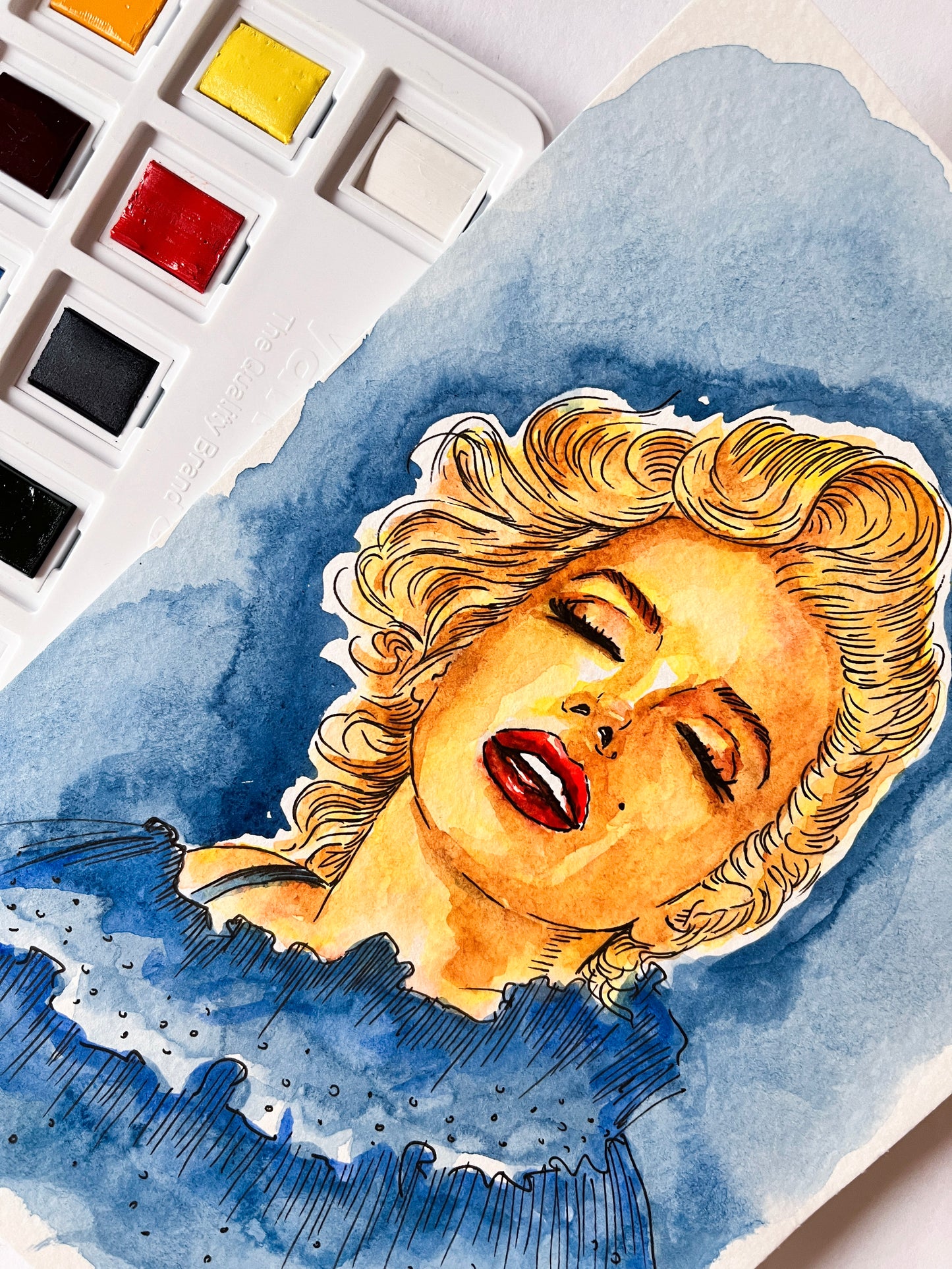 Marilyn Monroe, Milton Greene, ORIGINAL watercolor painting, Artwork by Svetlana Pelin