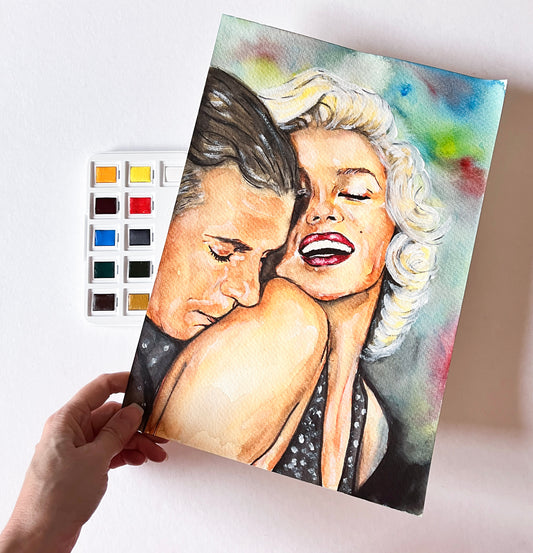 Marilyn Monroe, Laurence Olivier, The Prince and the Showgirl, TPS, ORIGINAL Watercolor Painting, Artwork by Svetlana Pelin