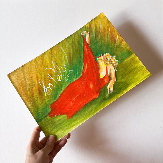 Marilyn Monroe, Red dress, Milton Greene, ORIGINAL Gouache painting, Artwork by Svetlana Pelin