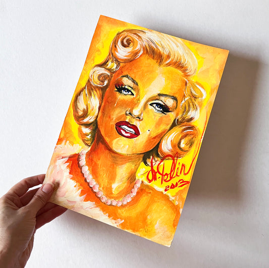 Marilyn Monroe, White fur, Gene Trindl, ORIGINAL Acrylic painting, Artwork by Svetlana Pelin