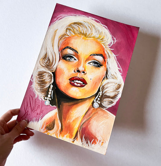 Marilyn Monroe, White fur, Frank Powolny, ORIGINAL Gouache painting, Artwork by Svetlana Pelin