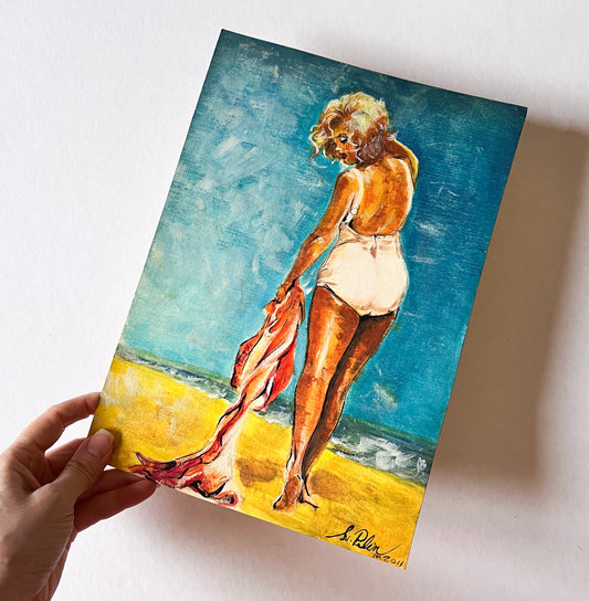 Marilyn Monroe, White Bathing Suit, Sam Shaw, ORIGINAL Oil painting, Artwork by Svetlana Pelin