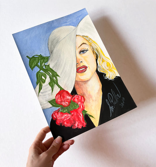 Marilyn Monroe, White hat, Carl Perutz, ORIGINAL Gouache painting, Artwork by Svetlana Pelin