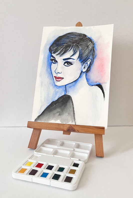 Audrey Hepburn, Sabrina, ORIGINAL Watercolor Painting, Artwork by Svetlana Pelin