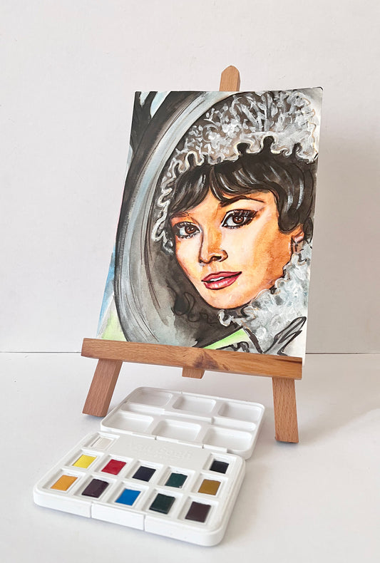 Audrey Hepburn, My Fair Lady, Eliza Doolittle, ORIGINAL Watercolor Painting, Artwork by Svetlana Pelin