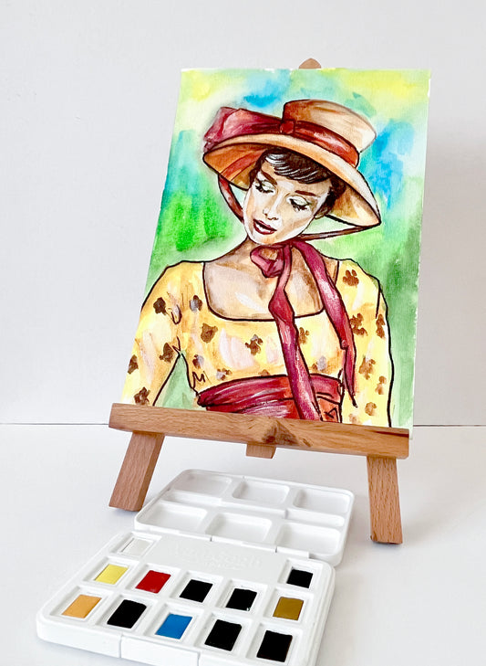 Audrey Hepburn, War and Peace, ORIGINAL Watercolor Painting, Artwork by Svetlana Pelin