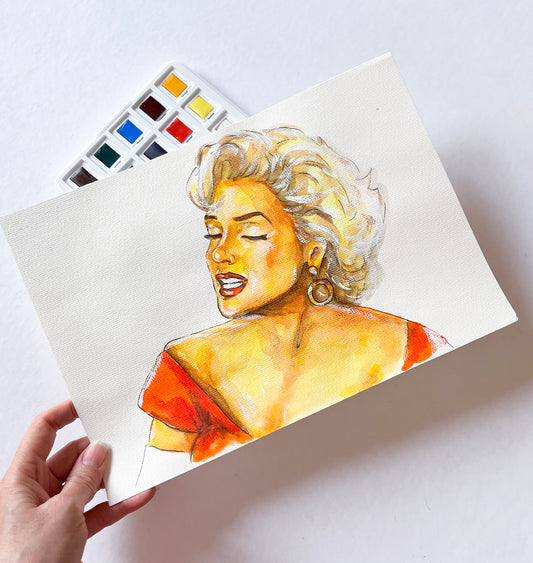 Marilyn Monroe, Niagara, Red Dress, ORIGINAL Watercolor Painting, Artwork by Svetlana Pelin