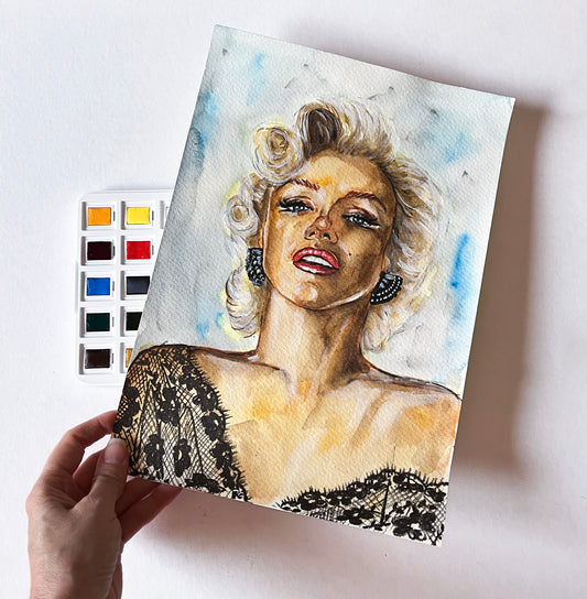 Marilyn Monroe, Ernest Bachrach, ORIGINAL Watercolor Painting, Artwork by Svetlana Pelin